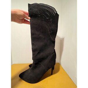 Express Black Stiletto Heel Knee-High Boots w/ cutout design Size 8 Women's